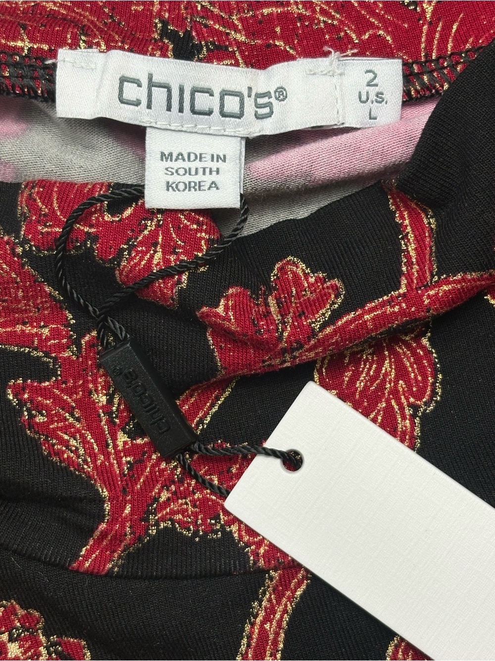 NWT Chico's 2 Touch Of Cool Carmine Red Floral Mock Neck Top US Size L - Picture 9 of 10